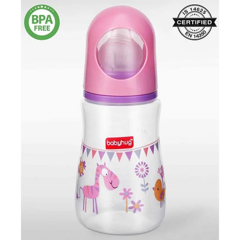 Babyhug Anti-Colic Feeding Bottle for Newborns 125 ml, Pink |Sterilizable |BPA-Free| Soft Nipple | Newborns | Infants | Toddlers