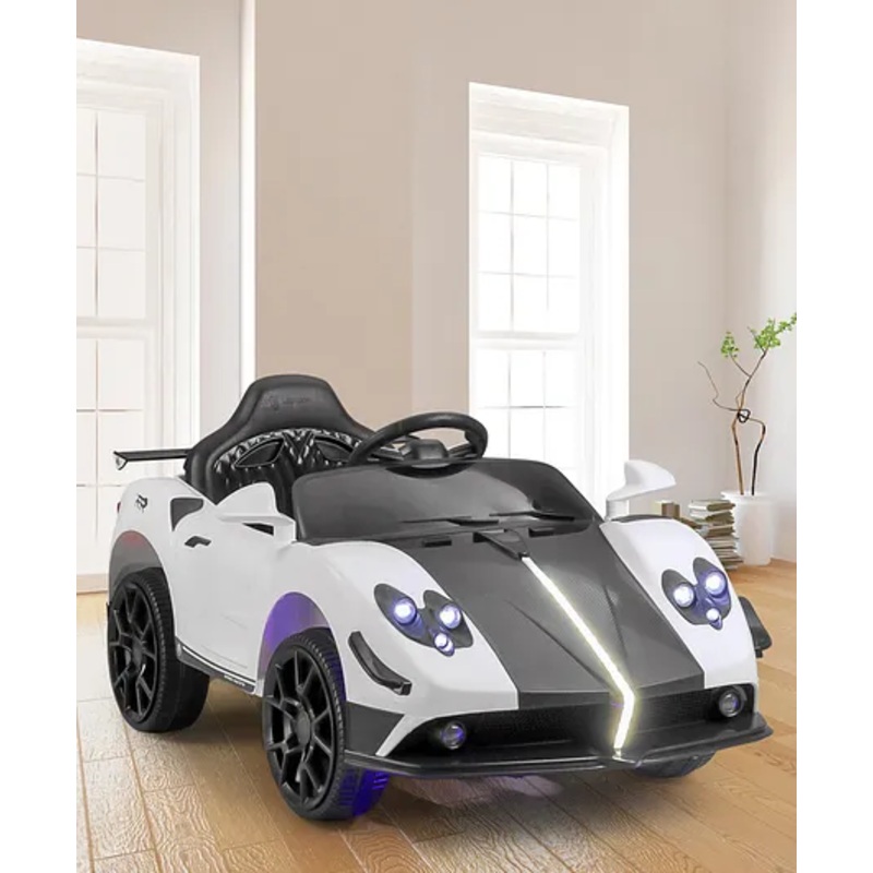 Babyhug Battery Operated Ride On Car with Music & Lights – White & Black