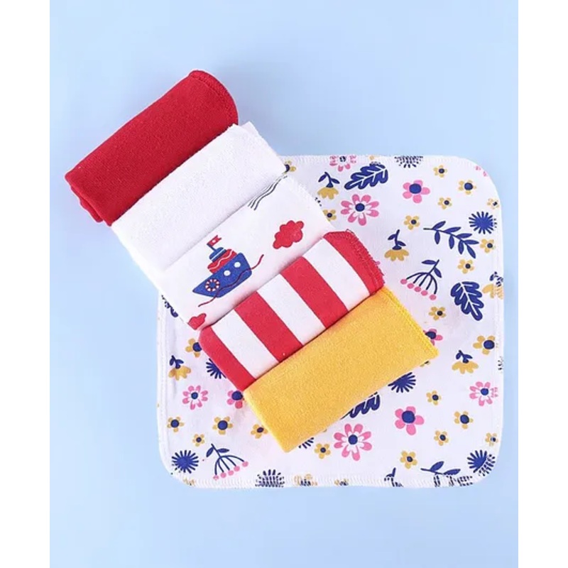 Babyhug Terry Cotton Wash Cloth Floral & Boats Print Pack of 6 – Multicolor