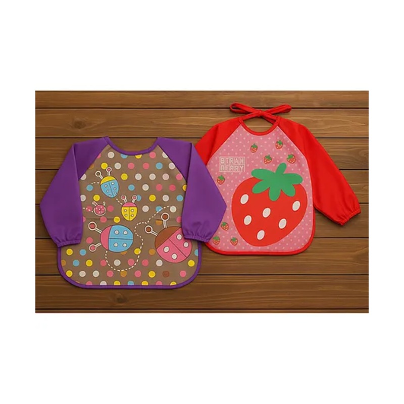 Badal Kidz Long Sleeve Bibs, Waterproof Baby Bibs, Toddler Sleeved Bib, Baby Smock for Eating Feeding, 0-24 Months -Purple & Red