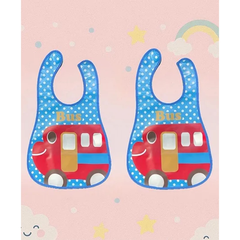 Badal Kidz Plastic Waterproof Baby Feeding Apron with BIB 2 bus design – Blue &Blue (Pack of 2)