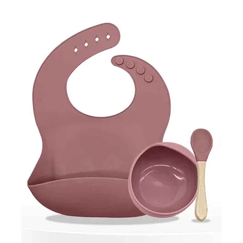 Bembika Baby Dinner Set Silicone Tableware Set For Baby Infant Pack Of 3  Rosewood