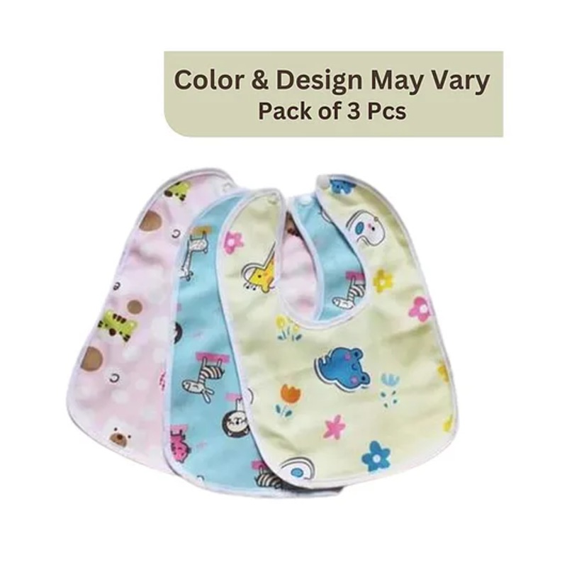 BitFeex Waterproof Feeding Bibs with Snap Button Closure Print- Pack of 3, Color & Design May Vary