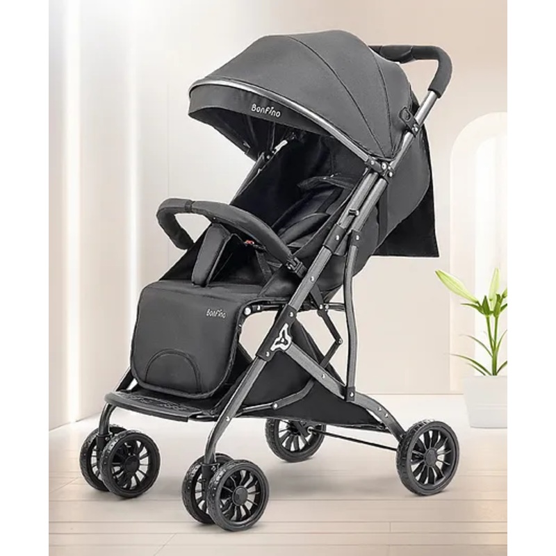 Bonfino Duo Tag Stroller, Adjustable Backrest, 360 Swivel Wheels, Compact Fold, Shock-Absorbent – Black| Single-hand Folding Mechanism| Reclining Backrest and Adjustable Foot Rest| Linked Brake