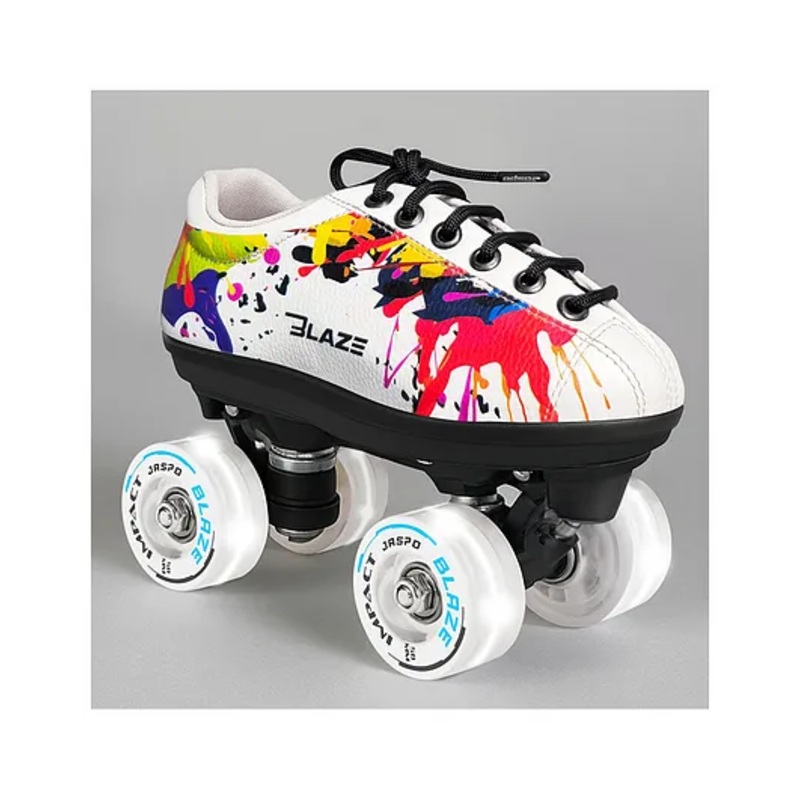 JASPO Blaze LED Shoe Skates for Kids & Adults | Leather Skating Shoes with Laces | 58mm PU LED Wheels | ABEC-7 Bearings | EVA Sole | Shock Absorption (Blaze (White), UK-6 (10.24