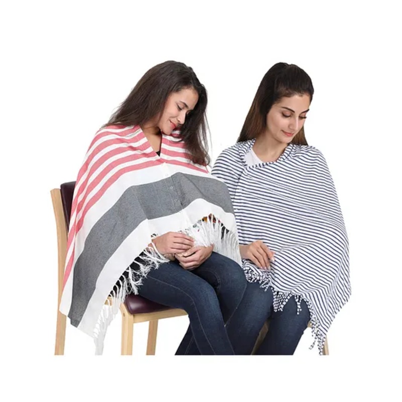 Lulamom Multi-Purpose Breast Feeding Nursing Striped Shawl – Pack of 2 (Red & Navy)