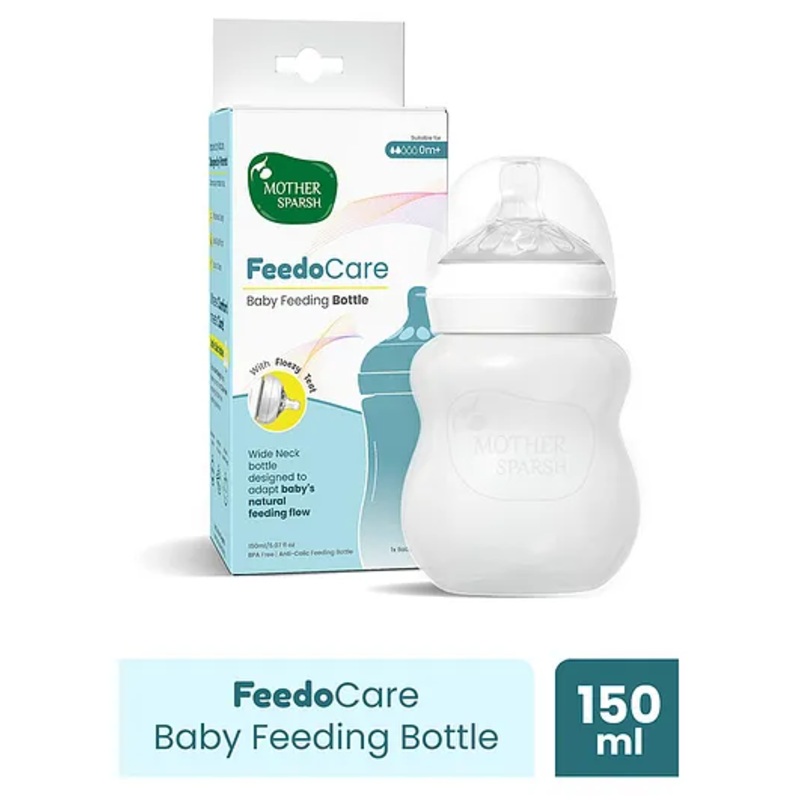 Mother Sparsh FeedoCare  Wide Neck Baby Feeding Bottle | Ideal for 3 Months+ | Breast Feeding Like Natural Feeding Flow | with Floezy Teat- Releases Milk only When Baby Drinks – 150 ml
