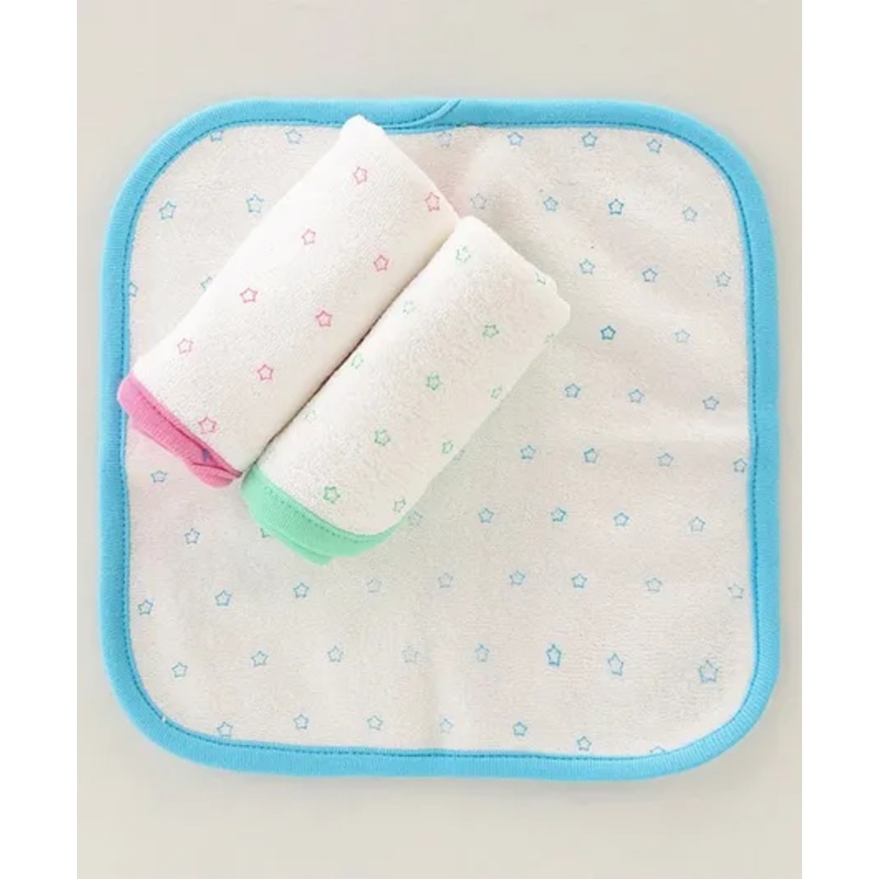 Pink Rabbit Terry Wash Cloth  25 x 25 cm Pack of 3 – Pink Powder Blue & Green