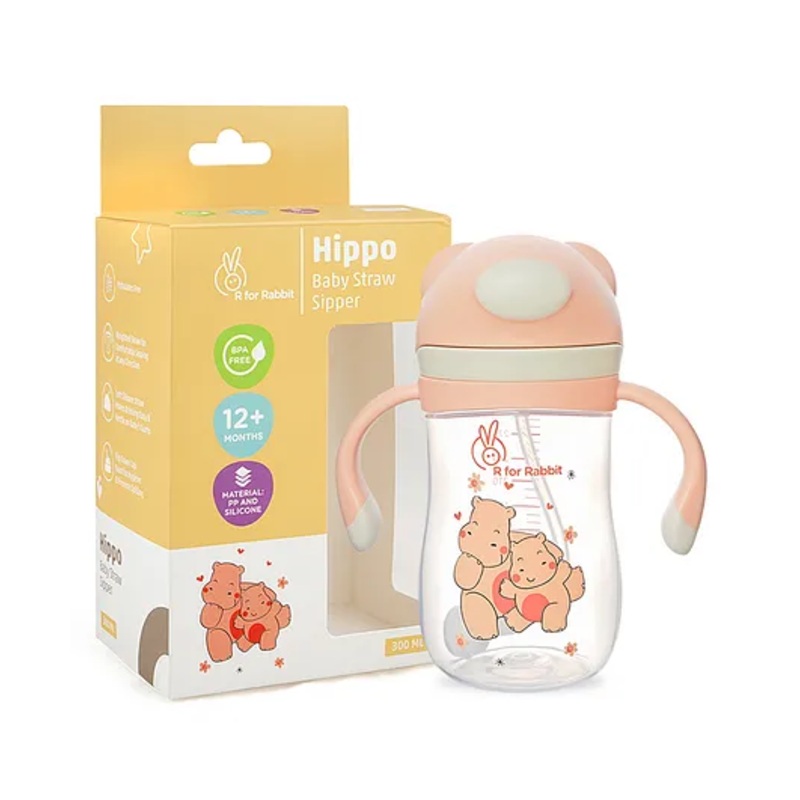R for Rabbit Premium Hippo Baby Straw Sipper Bottle |10 fl oz | Anti Spill Sippy Cup with Soft Silicone Straw BPA Free & Non-Toxic for Baby or Kids of 12 Months -(300 ml Yellow)
