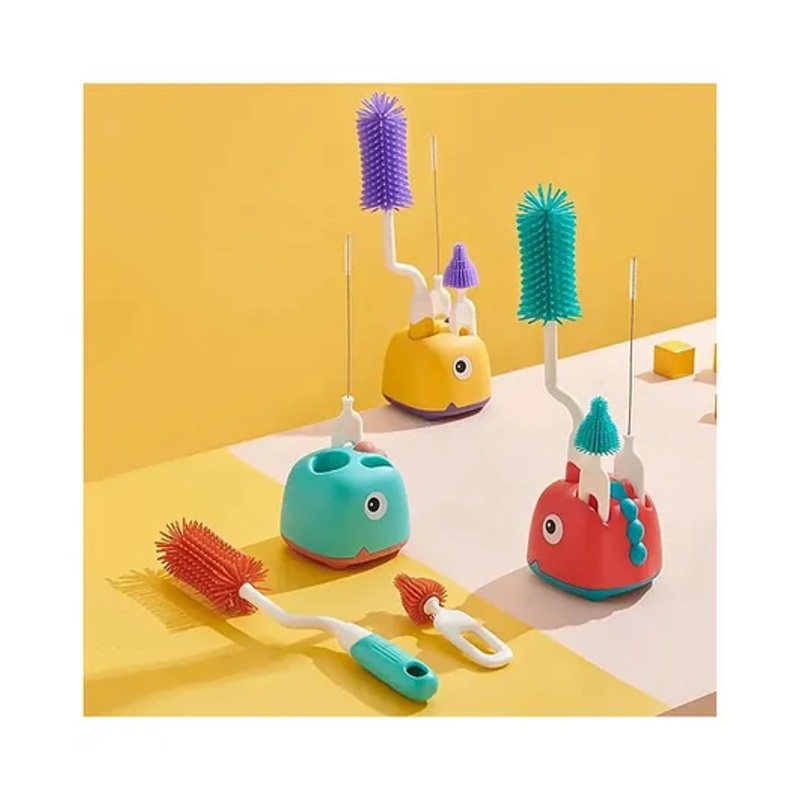 SKB Dino Design Scratch Free 4 in 1 Rotary Bottle and Teat Cleaning Brush Kit With Stand – Color & Design May Vary