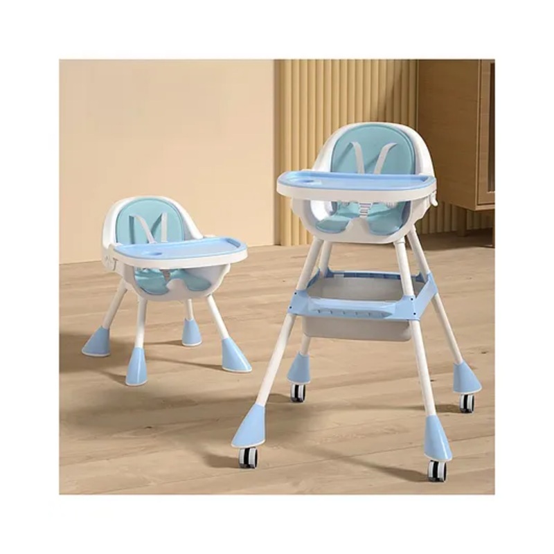 StarAndDaisy High Chair for Baby Feeding Chair with 5 Point Safety Belt High Chair with Seat Recline, Height Adjustable & Detachable Tray with Wheel – Sky Blue