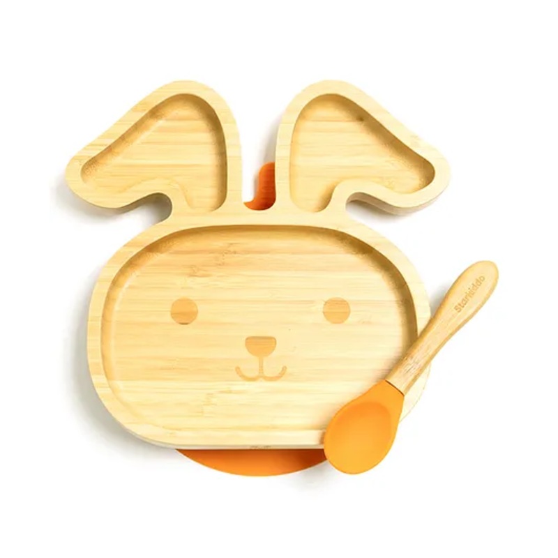 Starkiddo Bunny Bamboo Suction Plate and Learning Weaning Set – Orange