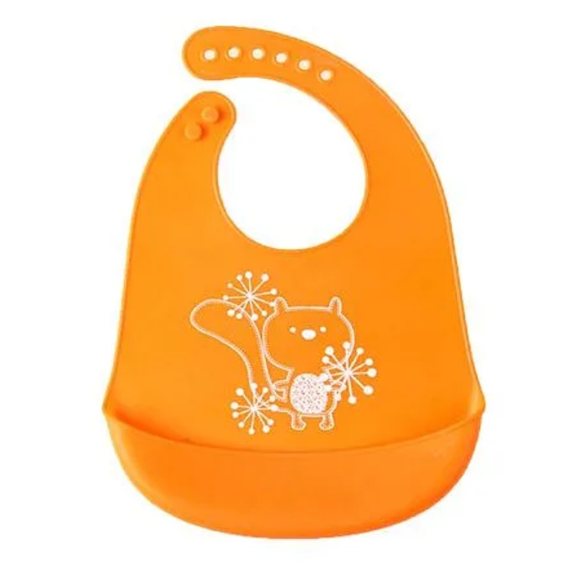 Syga Adjustable Snap Button Bib With Crumb Catcher Cartoon Print – Orange