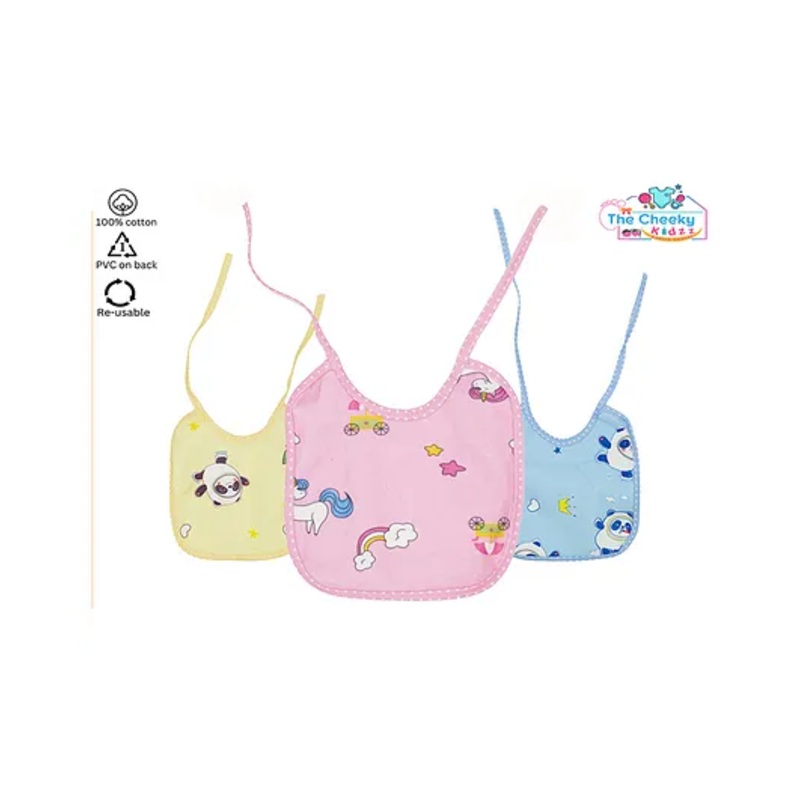The Cheeky Kidzz Baby Pack Of 3 Premium Feeding Aprons Bibs Cute Attractive Designs Knot Set (MIXED COLORS; 0-6 MONTHS)
