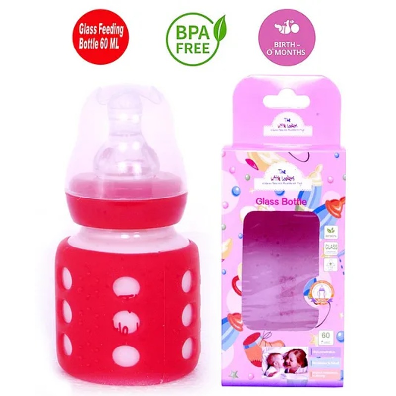 The Little Lookers Glass Feeding Bottle With Silicone Warmer Cover Red – 60 ml