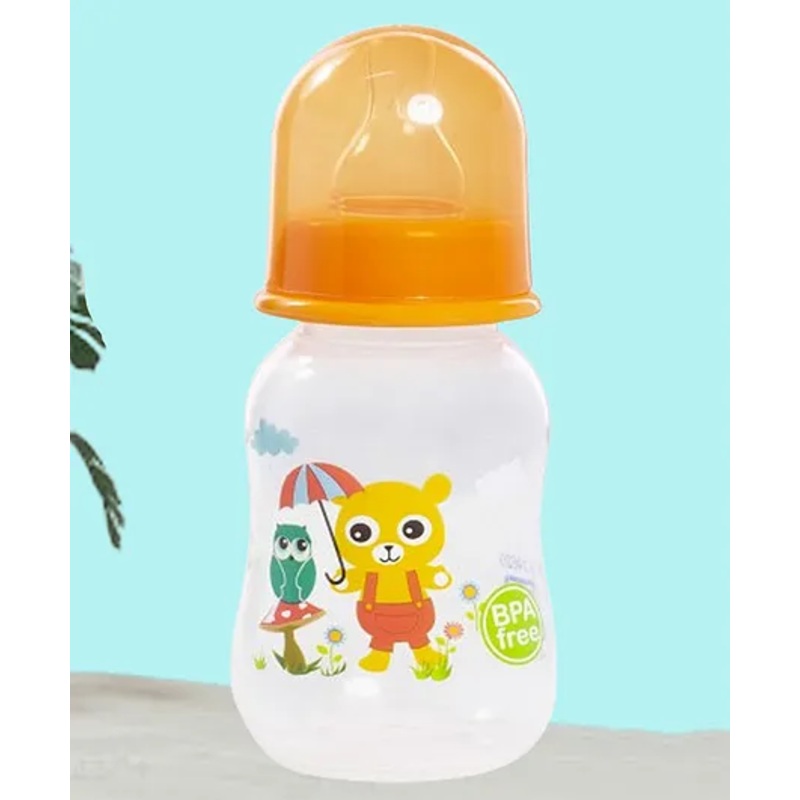 Tinny Tots Baby Feeding Sipper Liquids Milk Polypropylene Slim Neck Bottle With Anti-Colic Silicone Nipple Feeder BPA Free  (125 ml – ORANGE)