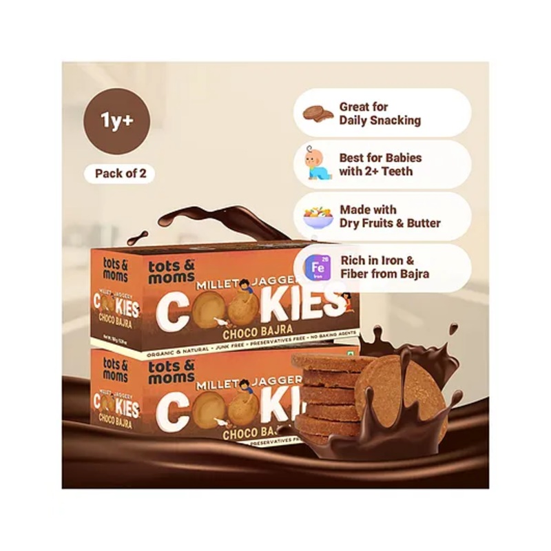 Tots & Moms Millet & Jaggery Cookies | Choco Bajra | Pack of 2 | 150 g Each