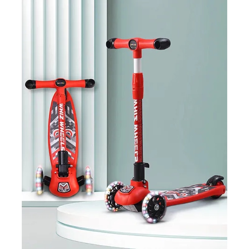 3 Wheel Foldable Kids Scooter with LED Lights and 4 Level Adjustable Handle Bar – Red| Compact Fold| Lean-to-Steer| Toy for 3 to 14 years Boys and Girls| Activity Gift| Promotes Physical Activity