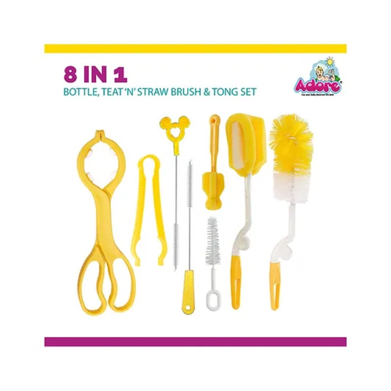 Adore Baby Bottle Cleaning Brush Kit Pack of 8 – ( Colour May Vary )