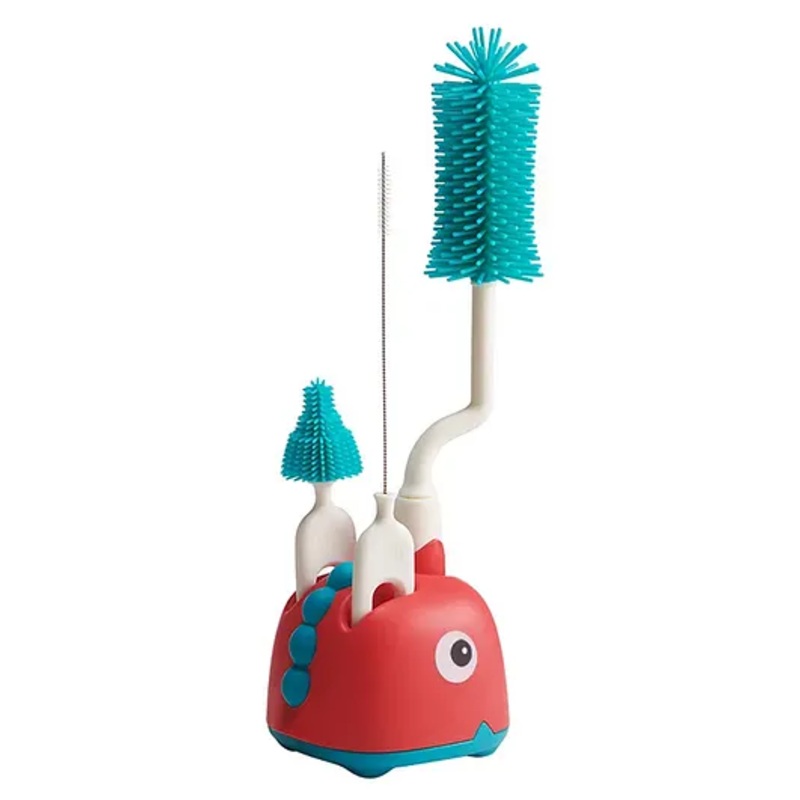 Adore Li’l Dino  3 in 1 Bottle Cleaning Brush kit with Drying Stand with Food Grade Silicone Bristles- Red