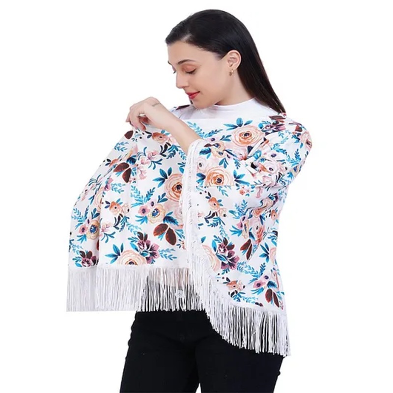 AGUILA Poncho Style Breast Feeding Nursing Cover All Over Print- Floral White