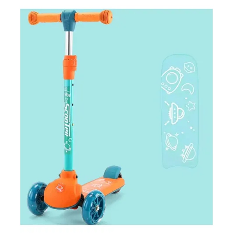 Baby Blaze Space Theme Kids 3 Wheel Kick Scooter with PU Wheels Wide Standing Deck & 3 Level Adjustable Handlebar – Orange| Lean-to-Steer| Toy for 3 to 12 year Boys and Girls| Gifting Option