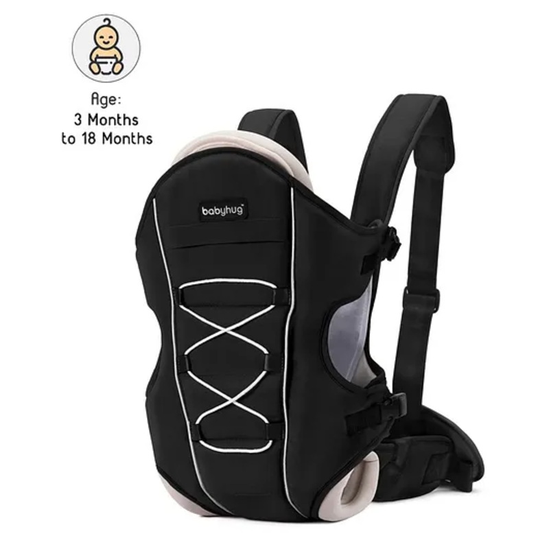 Babyhug Cuddle Up 3 Way Baby Carrier With Padded Lumbar Strap – Black