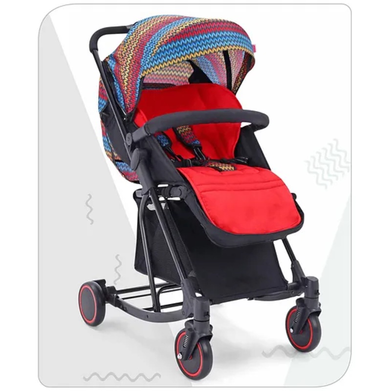 Babyhug Rock Star Stroller Cum Rocker With 5 Point Safety Harness – Red| Reclining Seat| Linked Brake| Adjustable Canopy| Single Hand Fold
