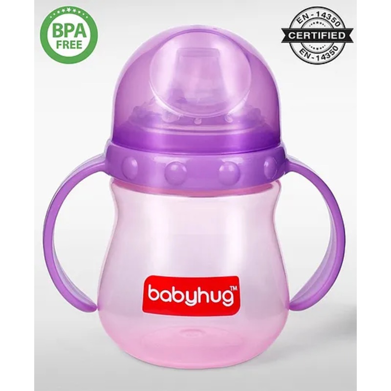 Babyhug Sipper Cup with Twin Handles for Toddlers 240 ml – Purple | BPA Free | Travel-Friendly | Easy-Grip | No Phthalates | Food Grade