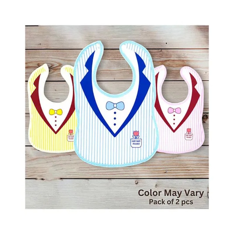 BitFeex Waterproof Feeding Bibs with Snap Button Closure Shirt Print- Pack of 2, Color May Vary