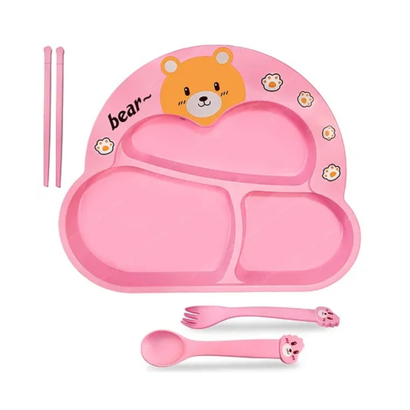 Bunie Bear Design Bamboo Fibre Dinnerware Set for Kids  Pink