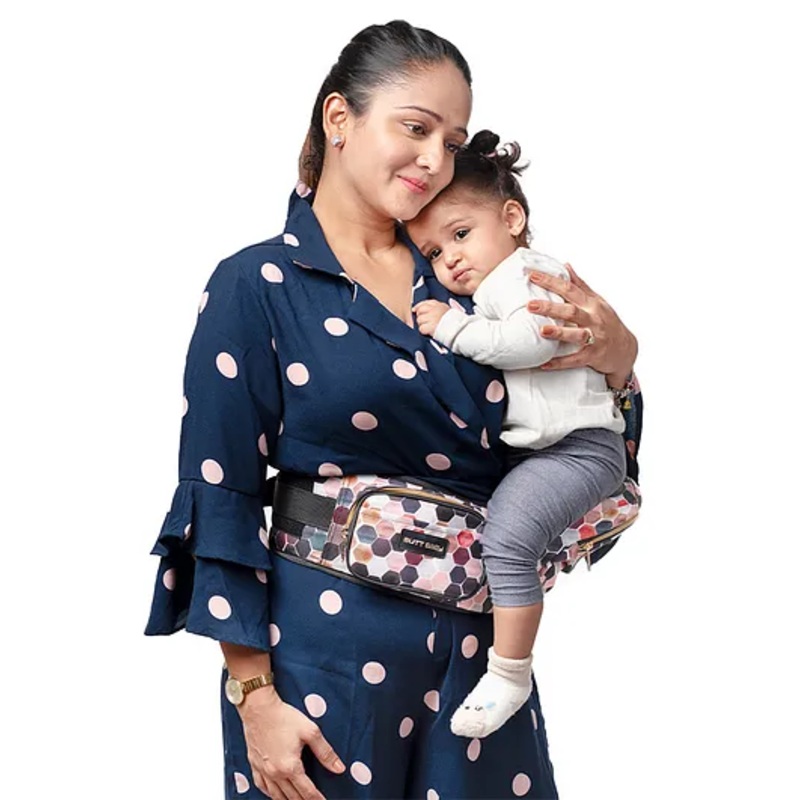 Butt Baby Honeycomb Baby Carrier with Hip Seat & In-built Mini Diaper Bag – Multicolor