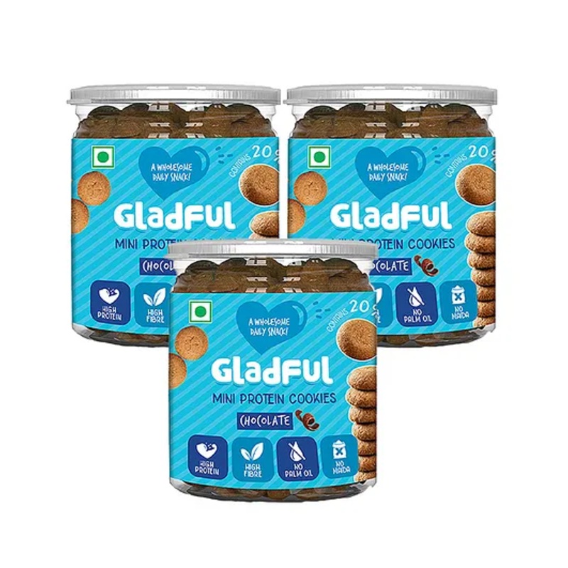 Gladful Chocolatey Protein Mini Cookies For Kids & Families Pack of 3- 150 gm Each