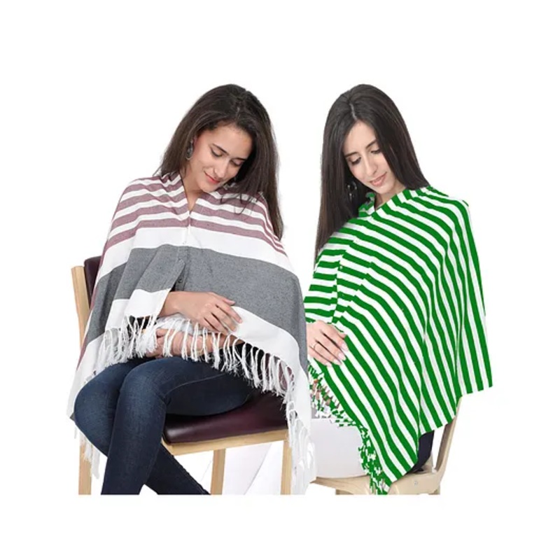 Lulamom Multi-Purpose Breast Feeding Nursing Striped Shawl – Pack of 2 (Maroon & Green )