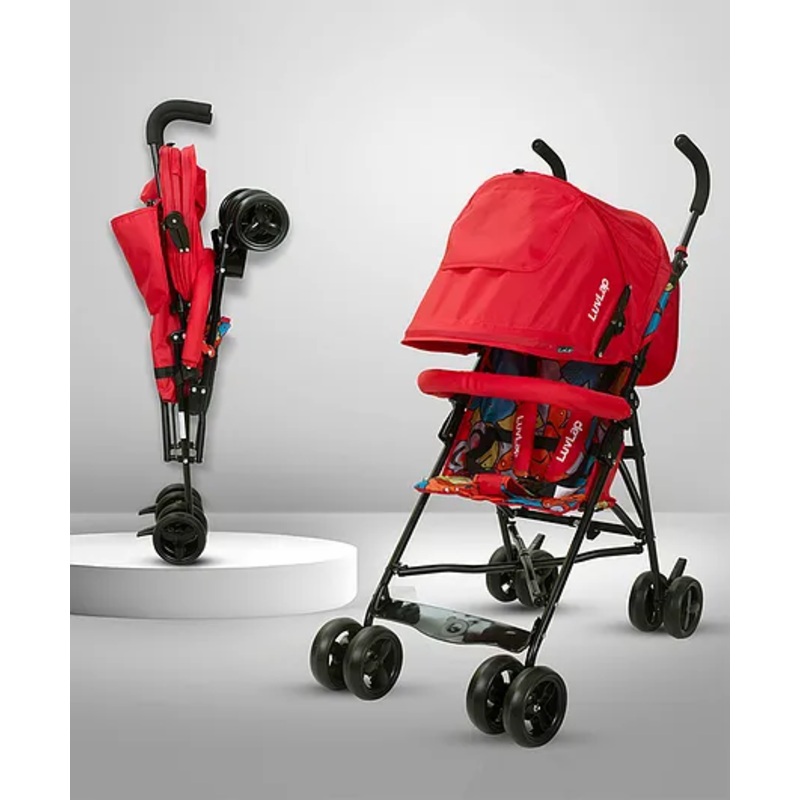 LuvLap Tutti Fruti Baby Stroller for 636 Months, Travel-Friendly with 5-Point Safety Harness, Reclining Seat, Extendable Canopy for Sun Protection, Lightweight and Easy to Fold  Red