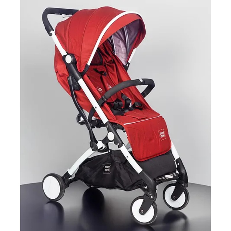 Mee Mee Baby Pram Premium Airport Stroller | Adjustable and Removable Canopy, One Press Compact Fold, Easy To Carry in Hand | 5 Point Safety Harness (Dark Red)