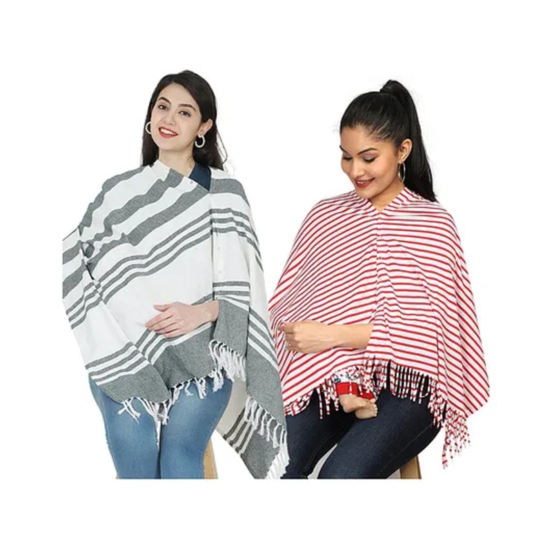 Nene Mother’s Multi g Purpose Large Size Nursing Feeding Scarf Wrap Stole Solid Pack of 2 Green & Red