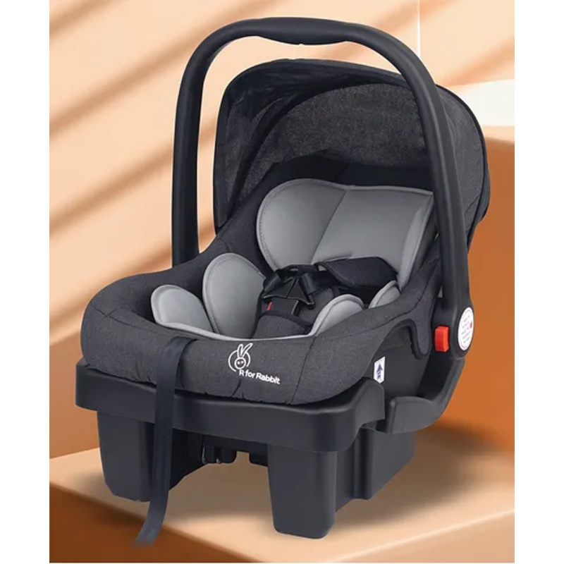 R for Rabbit Picaboo Grand 4 in 1 Multi Purpose Baby Carry Cot Cum Car Seat with 3 Level Recline Position and Detachable Base Carry cot for 0 to 15 Months Baby (Black Grey)