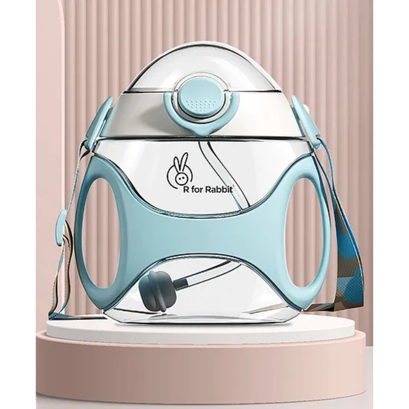 R for Rabbit Tritan Bumble 330ml Baby Sipper Bottle with Adjustable Carry Strap for Kids | Twin Handle with Silicon Straw | Leak Proof Drinking Sippy Cup for 12+ Months Babies (Blue)