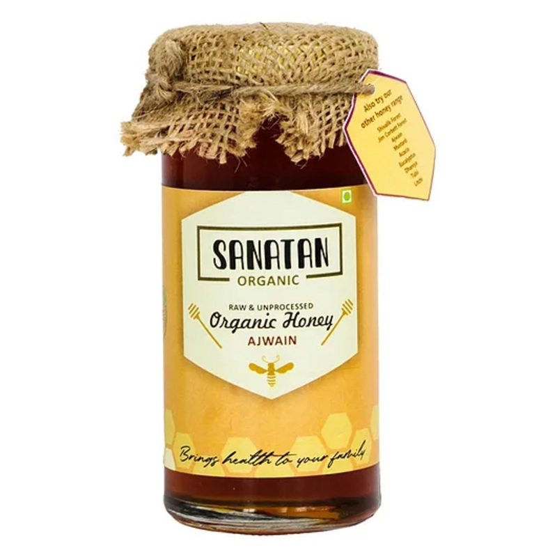 Sanatan Organic Mono Flora Ajwain Honey Glass Bottle – 275 g