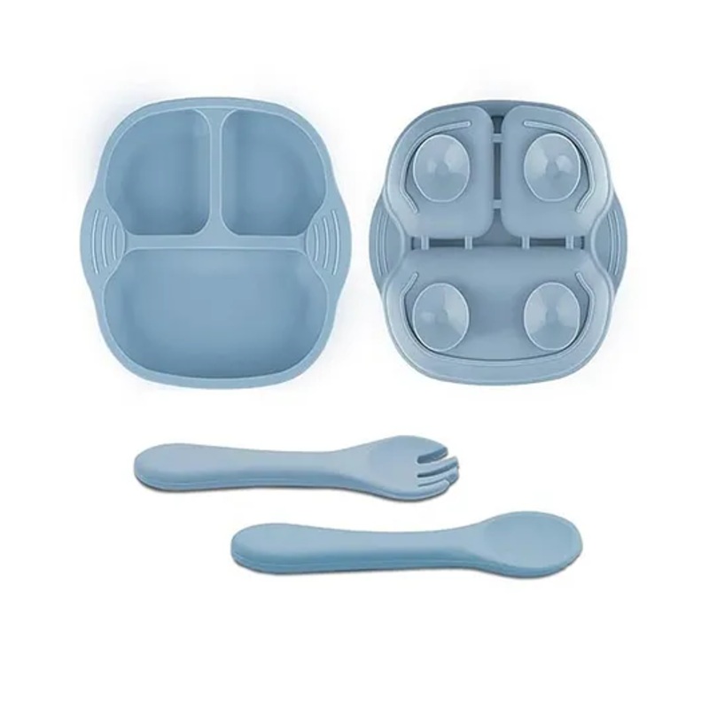 Tony Stark Newborn Essentials Baby Feeding Set, Suction Plate Set for Toddlers, Babies, Kids Plates for Food with Spoon Fork, Silicone Set (Blue)