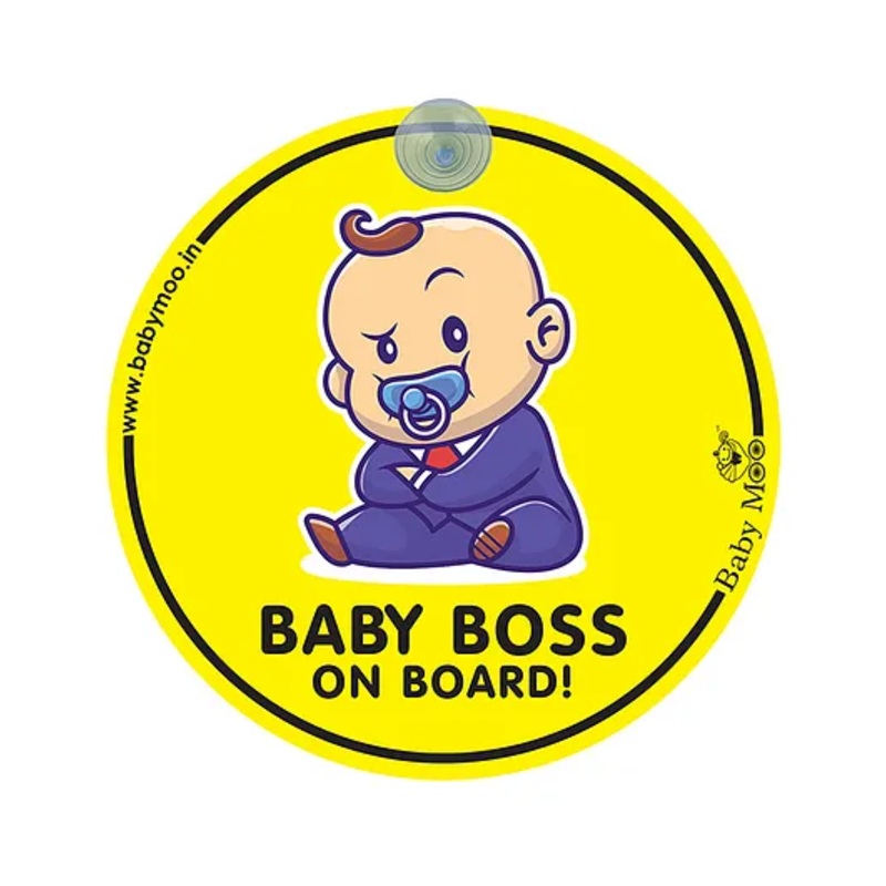 Baby Moo Baby Boss Car Safety Sign With Vacuum Suction Cup Clip Single – Black