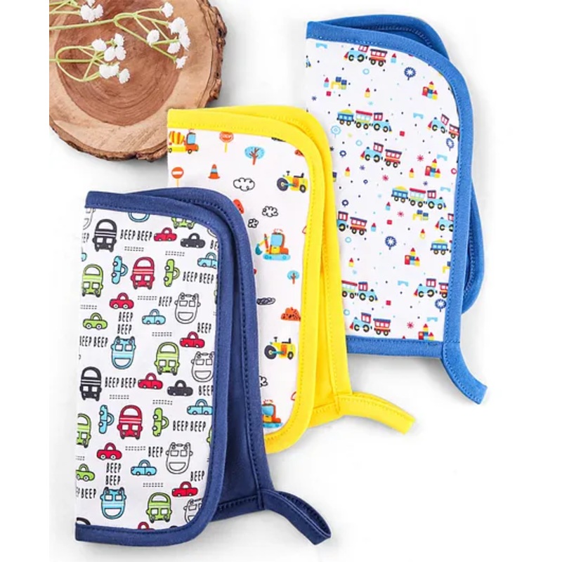 Babyhug Cotton Double Layer Wash Cloth Vehicle Print Pack of 3 – Multicolor