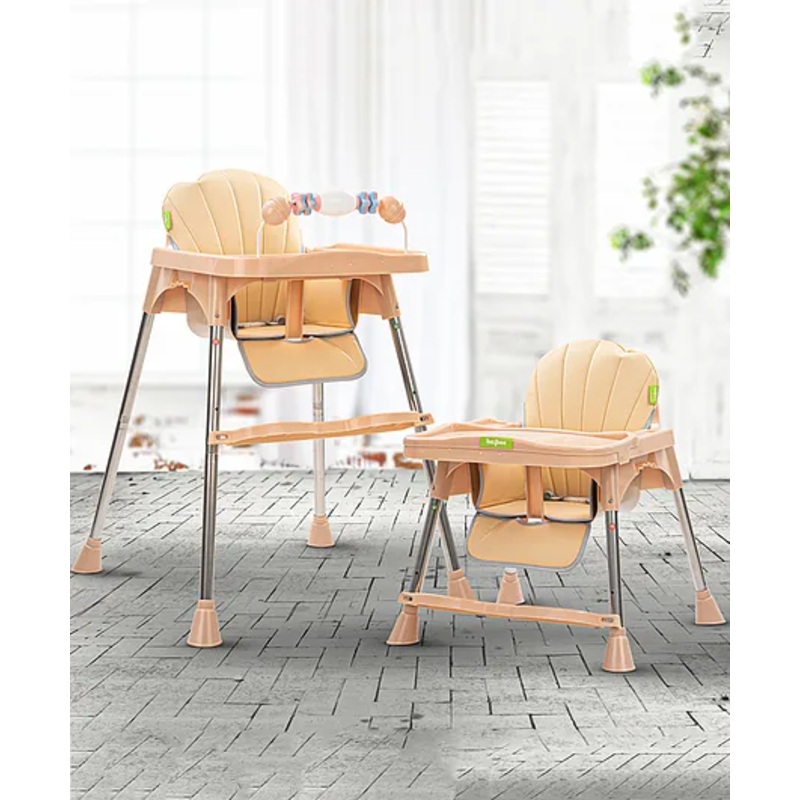 Baybee 3 in 1 Invictus Convertible High Chair for Kids with Adjustable Height and Footrest Baby Toddler Feeding Booster Seat with Tray Safety Belt and Cushion Seat – Beige