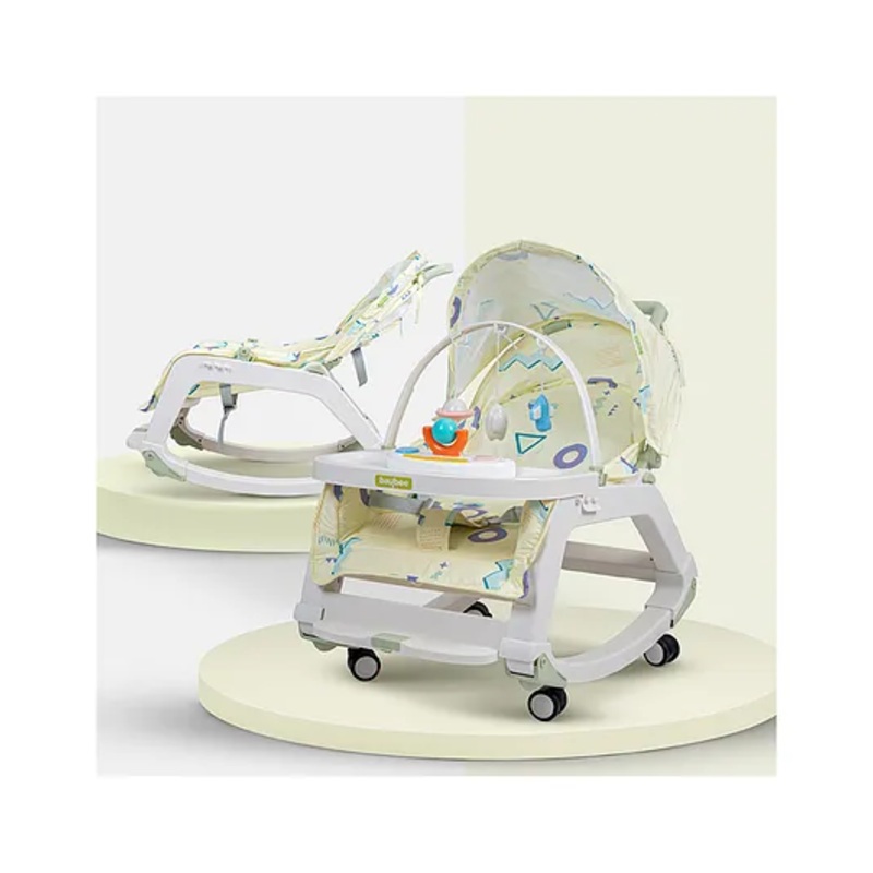 Baybee 5 in 1 Baby Rocker and Booster Seat for Babies with Multi Position Recline | Rocking Chair for Kids with Hanging Toys, Music | Baby Dining Seat (Green)