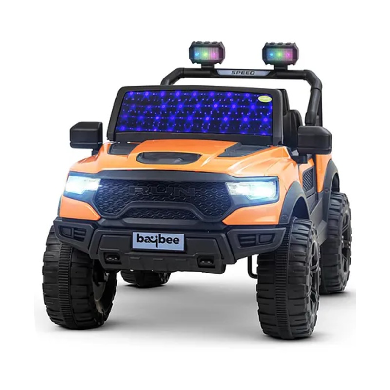 Baybee Run Battery Operated Jeep for Kids, Ride on Toy Kids Car with Windshield Light & Music (Orange)