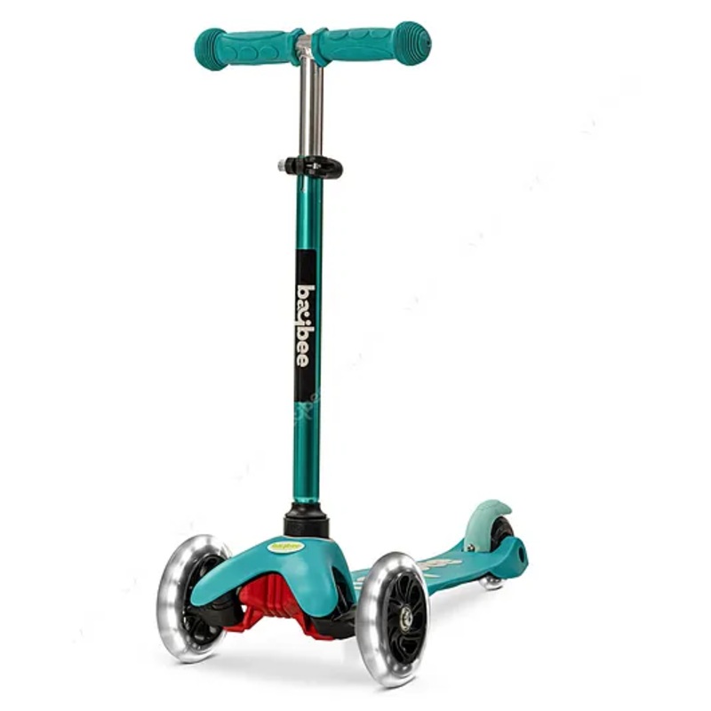 Baybee Skate Scooter for Kids 3 Wheel Kids Scooter with 4 Height Adjustable Handle LED PU Wheels & Rear Brake Kick Runner Scooter – Green