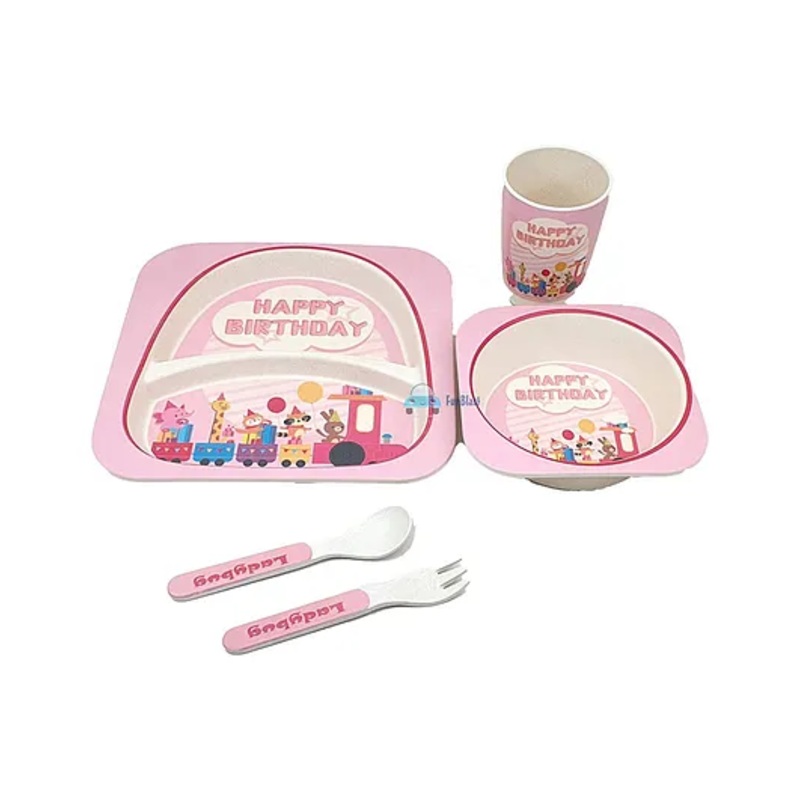 Bunie Happy Birthday Theme Bamboo Fibre Feeding Tableware Set for Kids – 5 Pcs