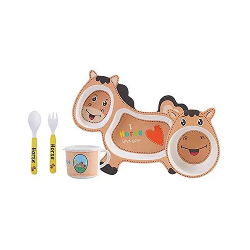 COMERCIO Bamboo Fiber Cartoon Shape Horse Dinner Set Of 5 Pieces Brown