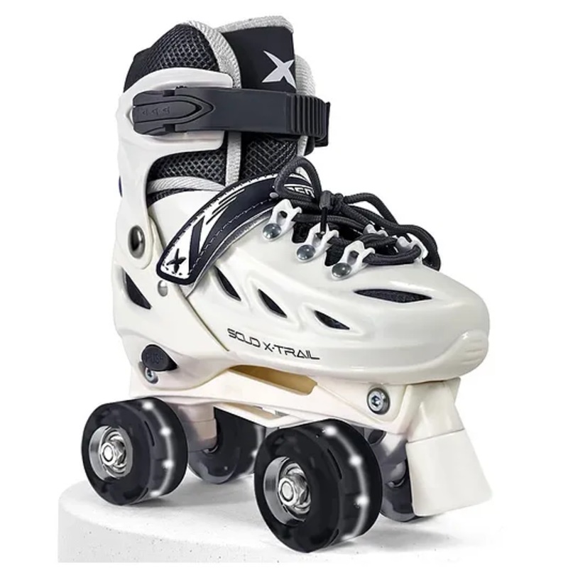 Jaspo Scud X Trail Roller Skates, Professional Outdoor Indoor Quad-Skates for Kids & Adults, Adjustable Roller Skates with 4 Shiny Wheels (Black, M)